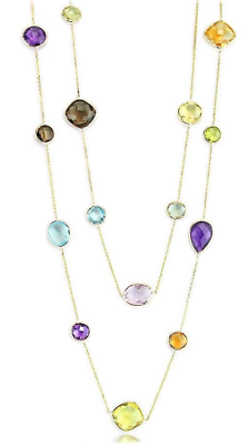 14K Yellow Gold Gemstone Necklace With Multi Shaped Gemstones 36 Inches