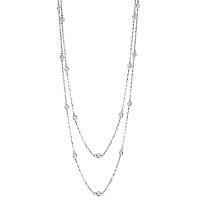 14K White Gold Station Necklace With Diamonds By The Yard 36 Inches 1.35 Carat