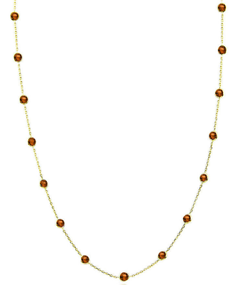 14K Yellow Gold Necklace With Round Shaped Garnet Gemstones 36 Inches