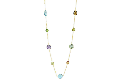 14K Yellow Gold Necklace With Multicolored Gemstones 36 Inches