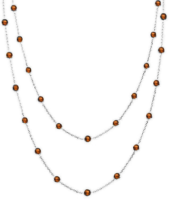 14K White Gold Gemstone Necklace With Faceted Garnet Gemstones 36 Inches