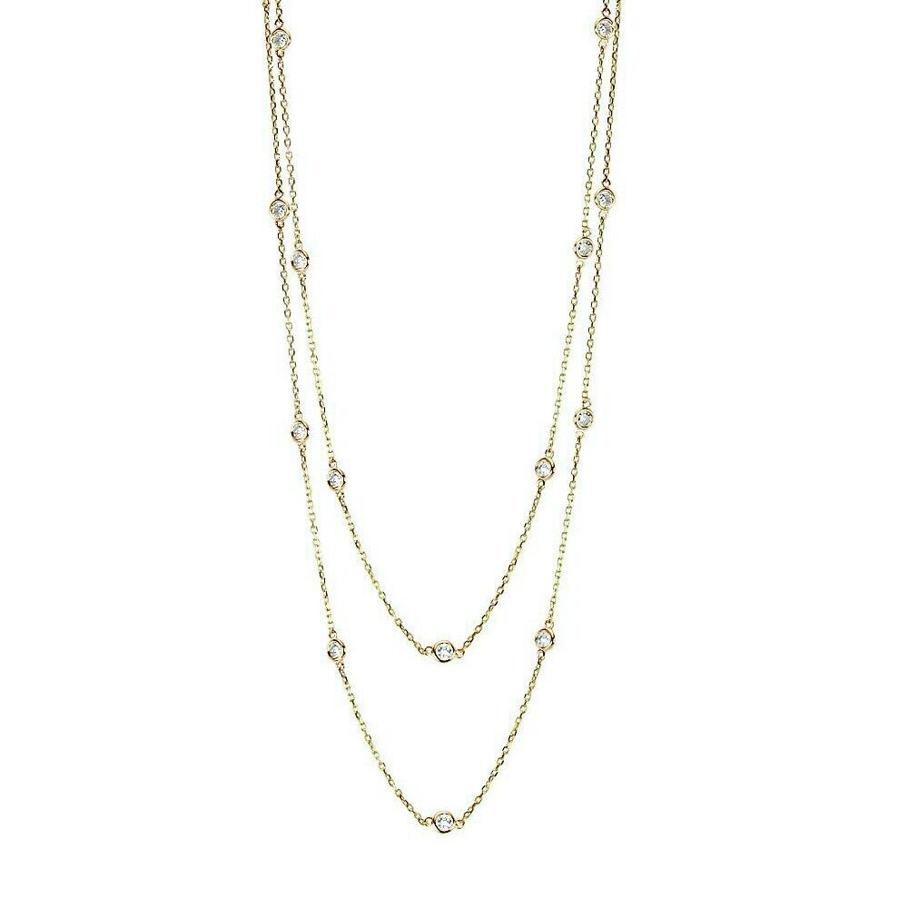 Handmade 14K Yellow Gold Diamond Station Necklace By The Yard 36" 1.35 Ct