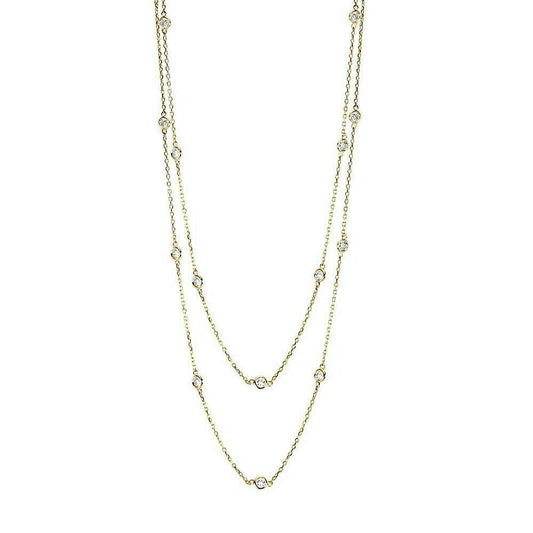 Handmade 14K Yellow Gold Diamond Station Necklace By The Yard 36" 1.35 Ct