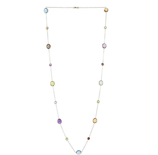 14K Yellow Gold Station Necklace With Round & Oval Gemstones By The Yard 36 Inch