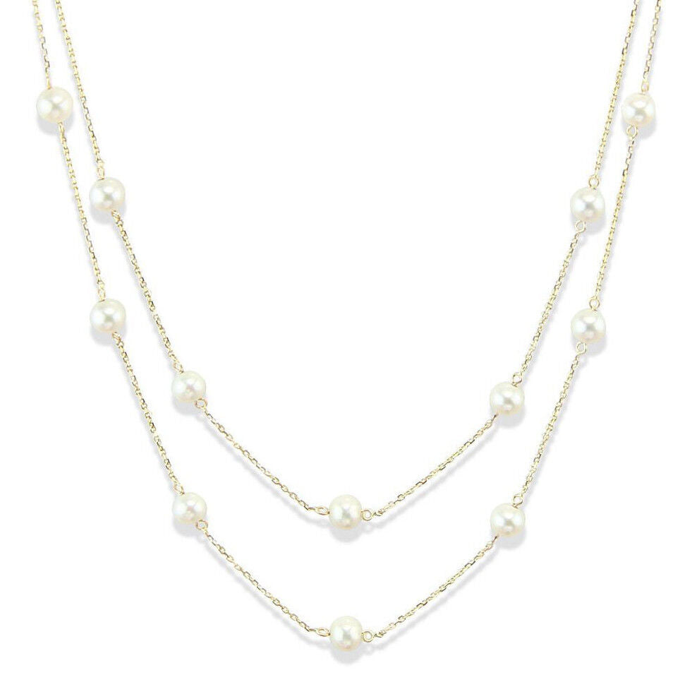 14K Yellow Gold Tin Cup Necklace With Freshwater Pearls 36 Inches