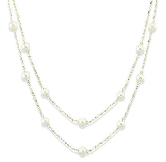 14K Yellow Gold Tin Cup Necklace With Freshwater Pearls 36 Inches