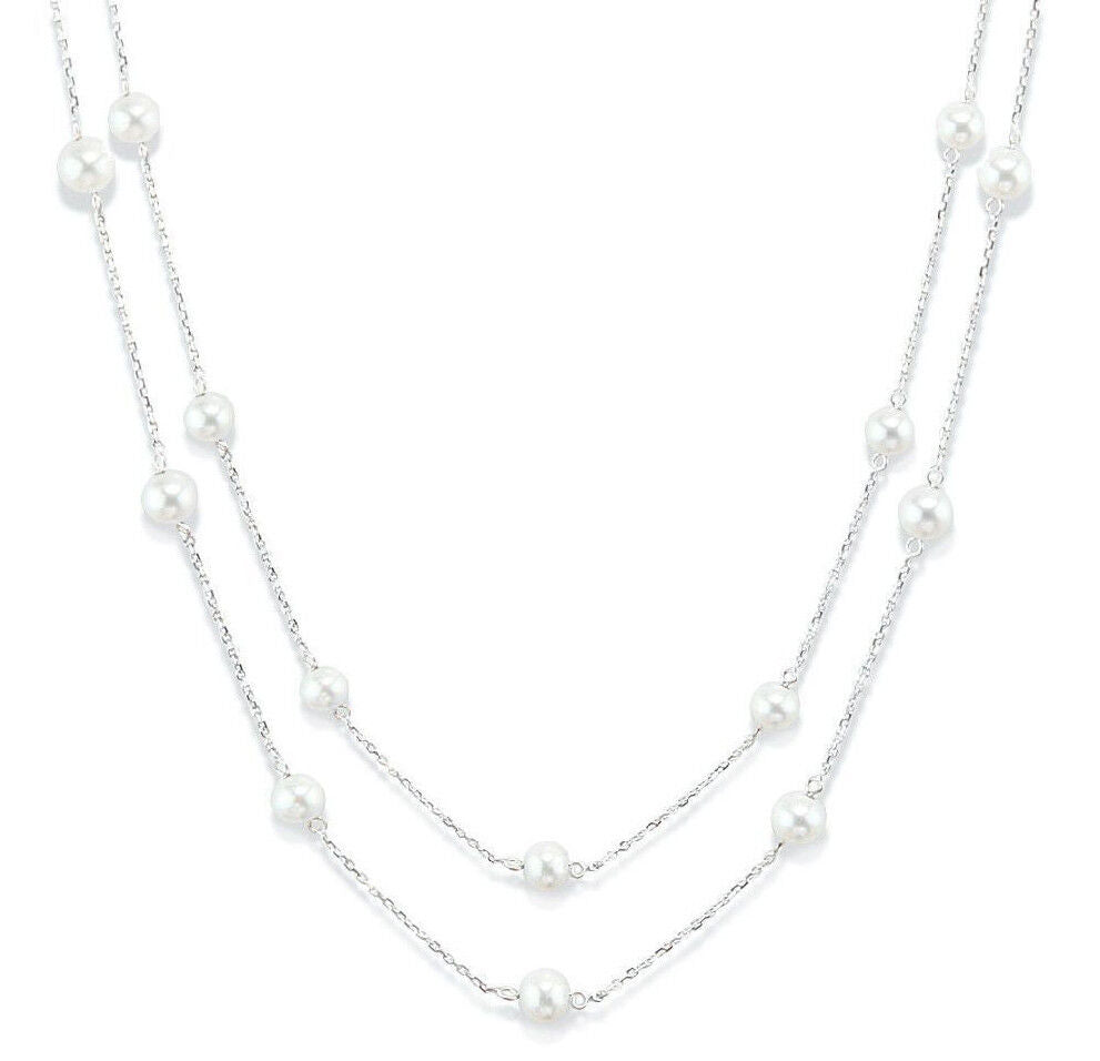 14K White Gold Necklace With Freshwater Pearls 36 Inches