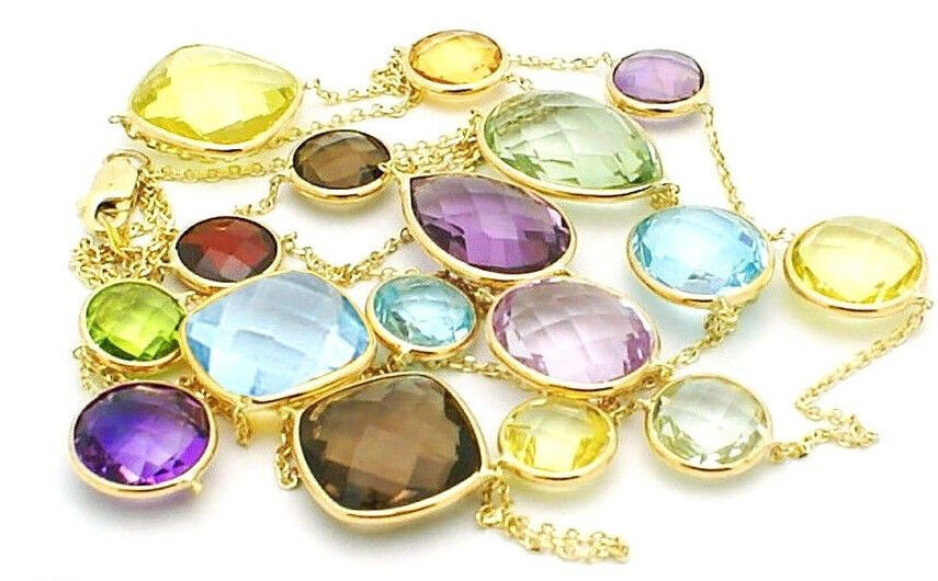 14K Yellow Gold Necklace With Multi-Color Gemstones By The Yard 36 Inches