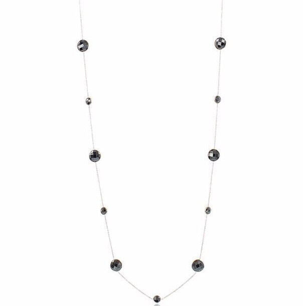 14K Yellow Gold Necklace With Round Hematite Stones 36 Inches