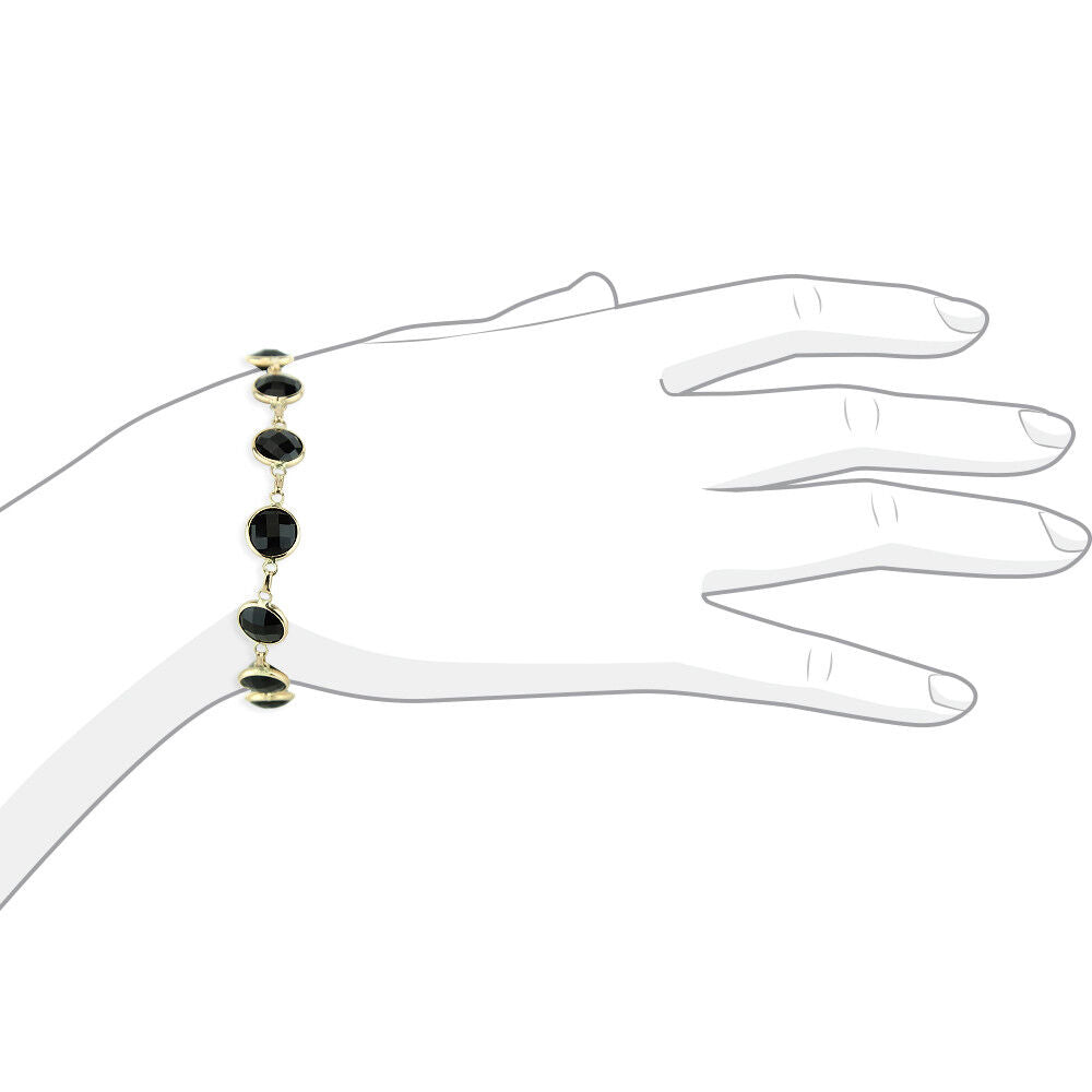 14K Yellow Gold Bracelet With Fancy Cut Black Onyx 7.25 Inches