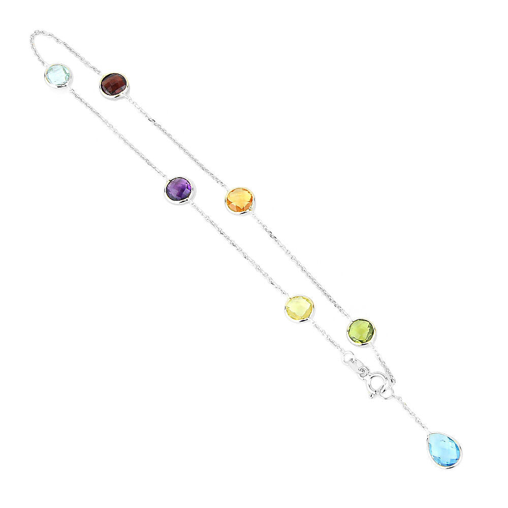 14K White Gold Gemstone Anklet Bracelet With A Blue Topaz Drop 10 Inches