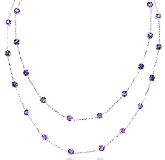 14K White Gold Amethysts By The Yard Gemstone Necklace 36 Inches