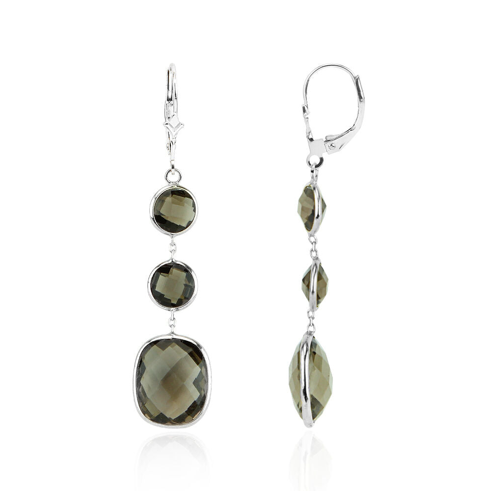 14K White Gold Dangle Earrings With Smoky Topaz