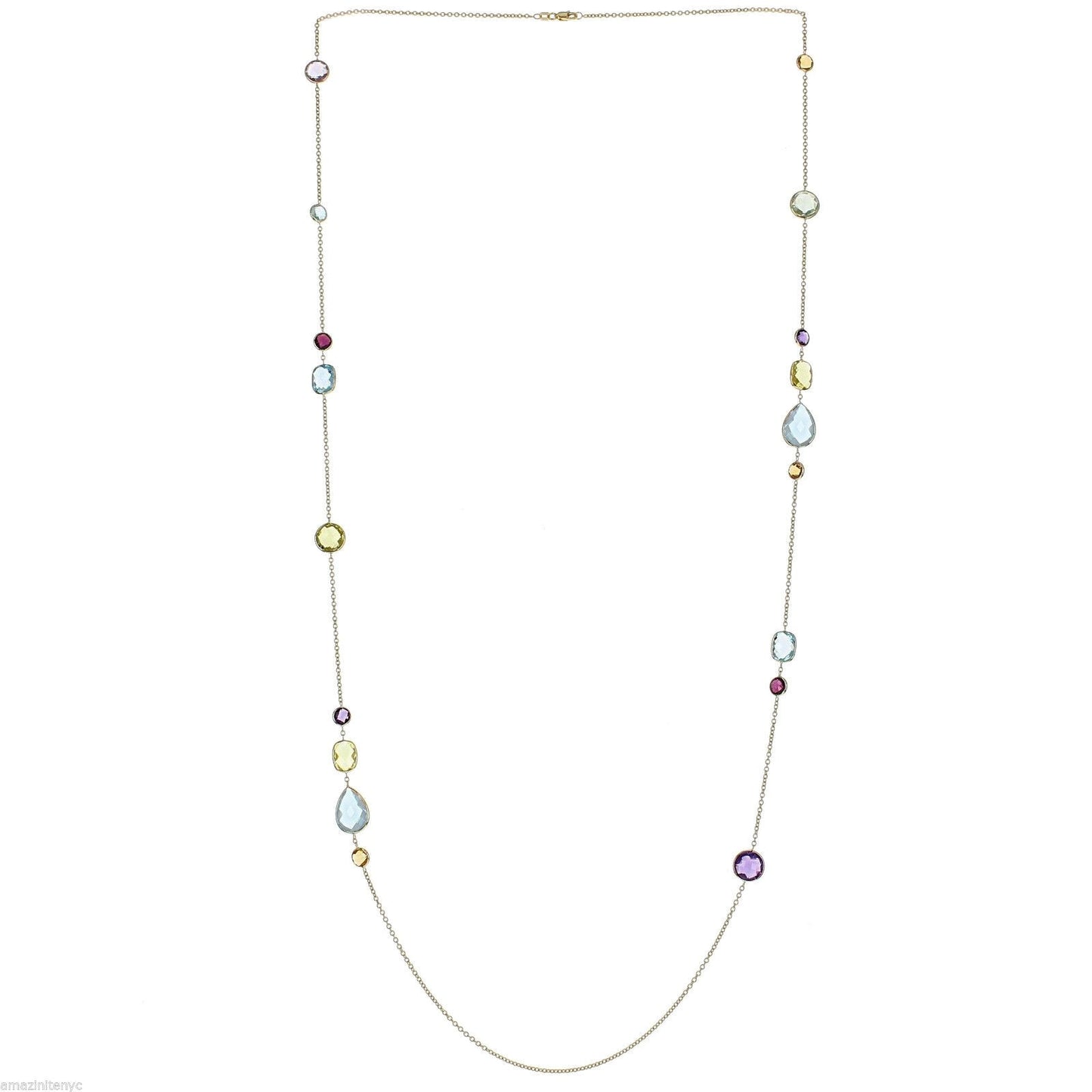 Designer 14K Yellow Gold Necklace With Various Gemstones By The Yard 36 Inches
