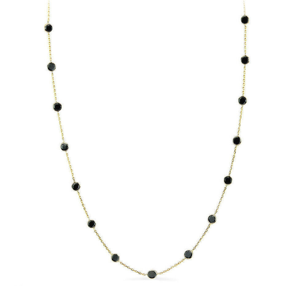14K Yellow Gold Necklace By The Yard With Black Cubic Zirconia 36 Inches