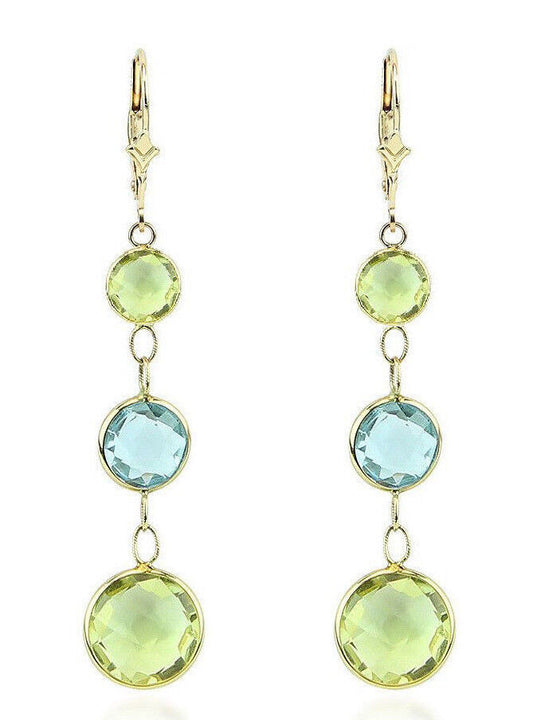 14K Yellow Gold Earrings With Round Blue And Lemon Topaz Gemstones