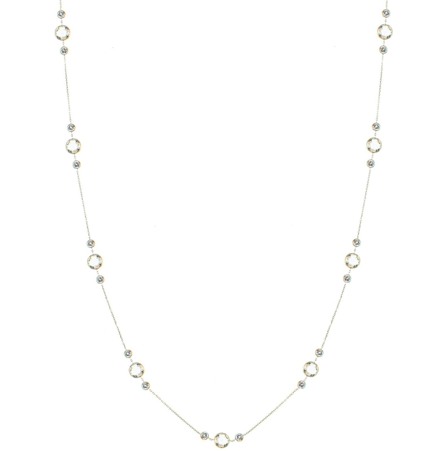 14K Yellow Gold Station Necklace With Crystal And White Topaz Gemstones 36 Inch