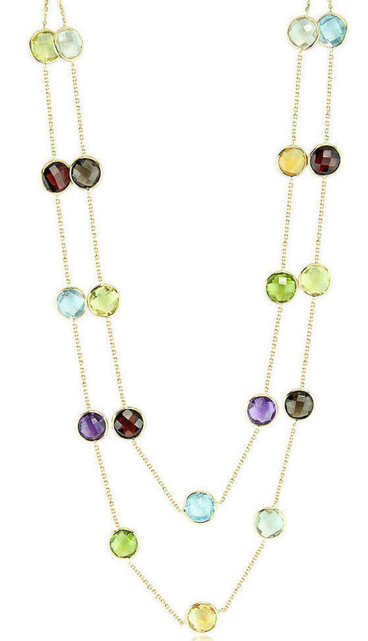 14K Yellow Gold Fancy Cut Gemstone Multi-Color Necklace By The Yard 36 Inches