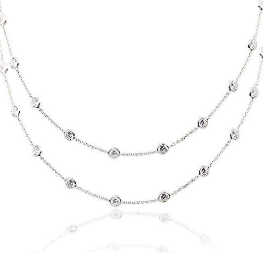 14K White Gold Faceted Cubic Zirconia By The Yard Necklace 36 Inches