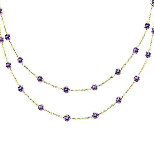 14K Yellow Gold Amethysts By The Yard Gemstone Necklace 36 Inches