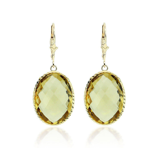 14K Yellow Gold Earrings With Oval Shaped Citrine Gemstones