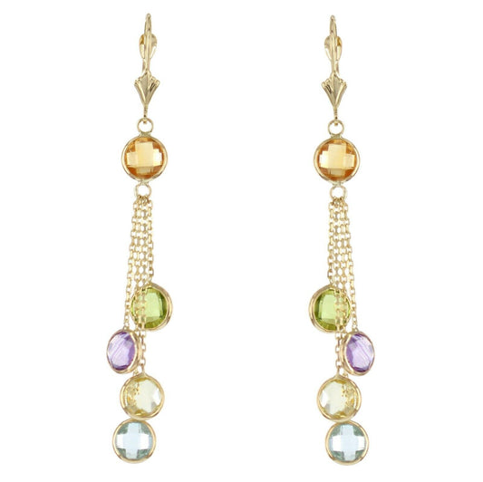 14k Yellow Gold Chandelier Earrings with Round Gemstones By The Yard