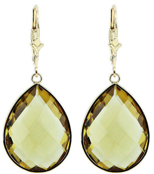 14K Yellow Gold Large Pear Shaped Citrine Gemstone Earrings