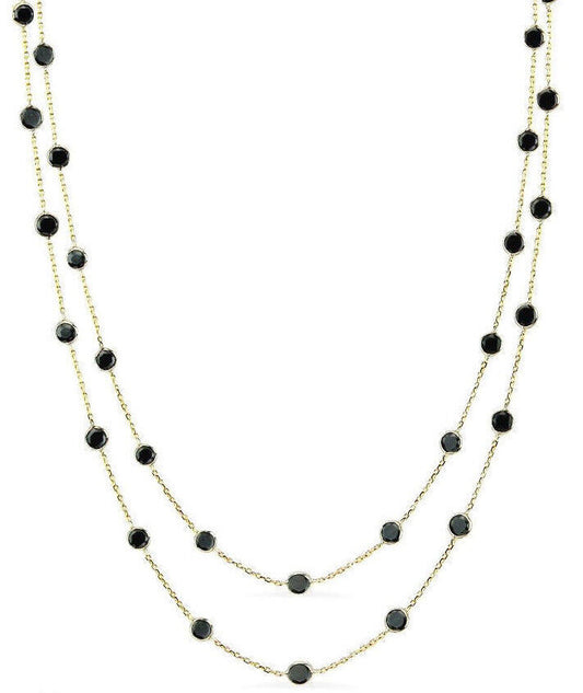 14K Yellow Gold Necklace By The Yard With Black Cubic Zirconia 36 Inches