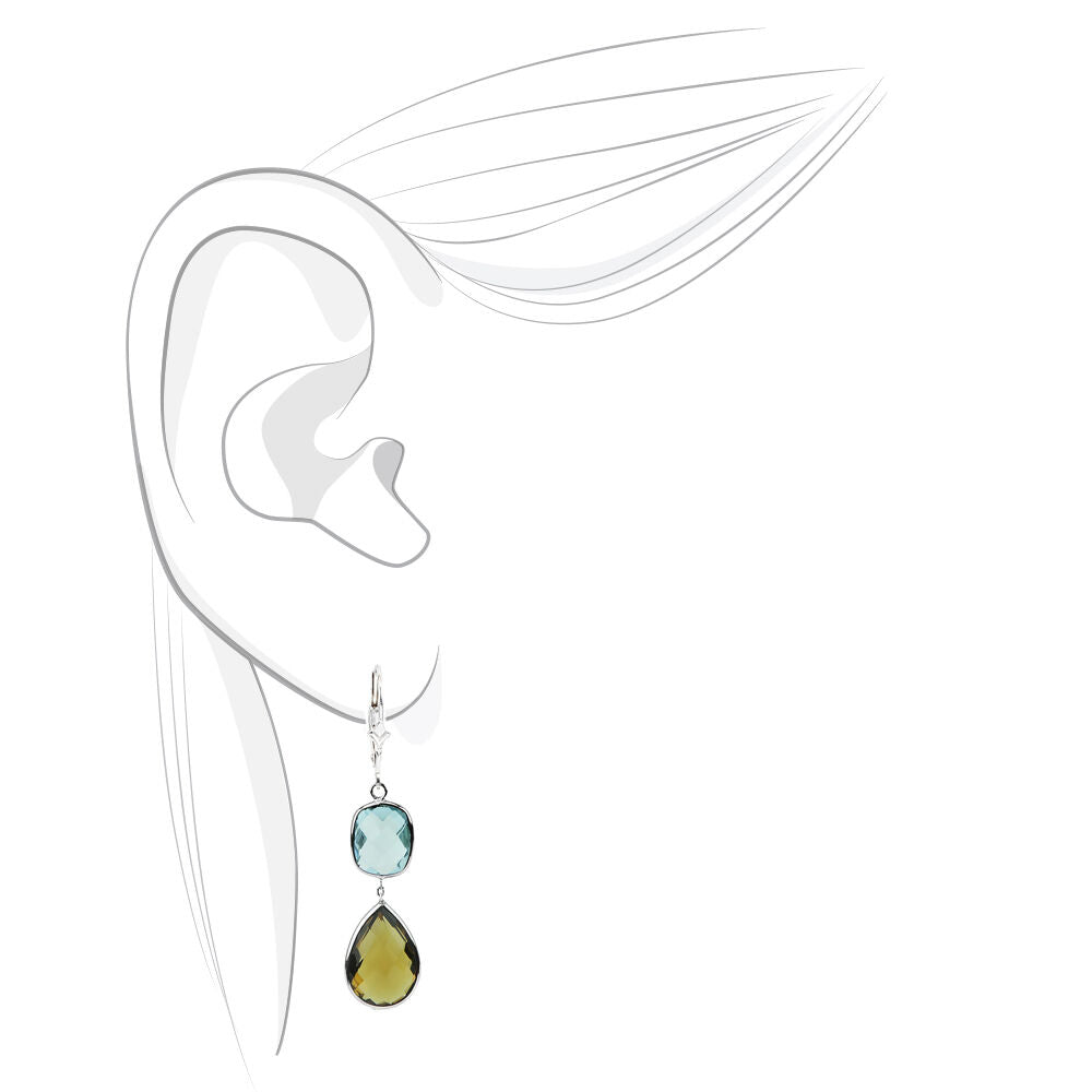 14K White Gold Gemstone Earrings With Cognac and Blue Topaz