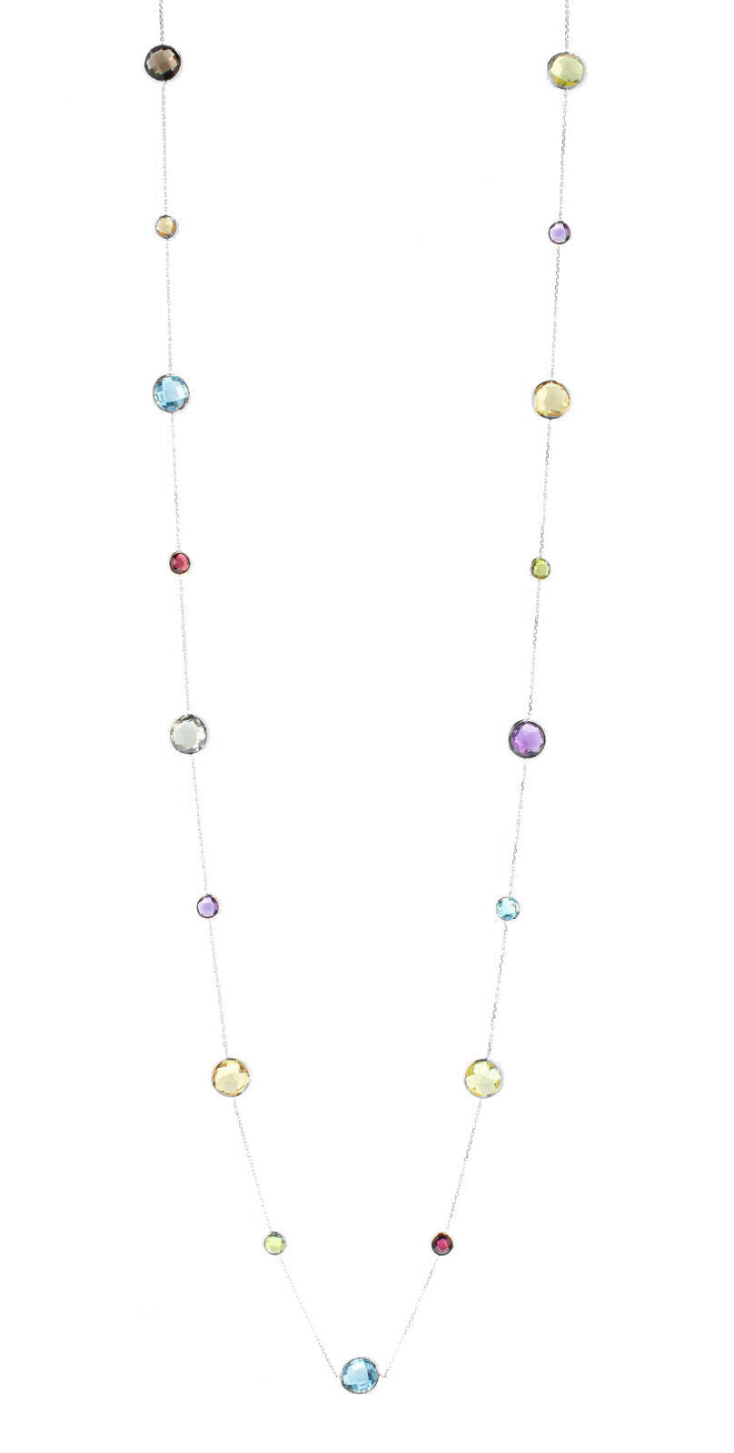 14K White Gold Necklace With Round Shaped Gemstones 36 Inches