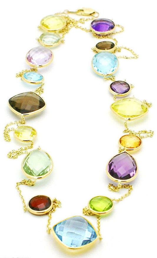 14K Yellow Gold Necklace With Multi-Color Gemstones By The Yard 36 Inches