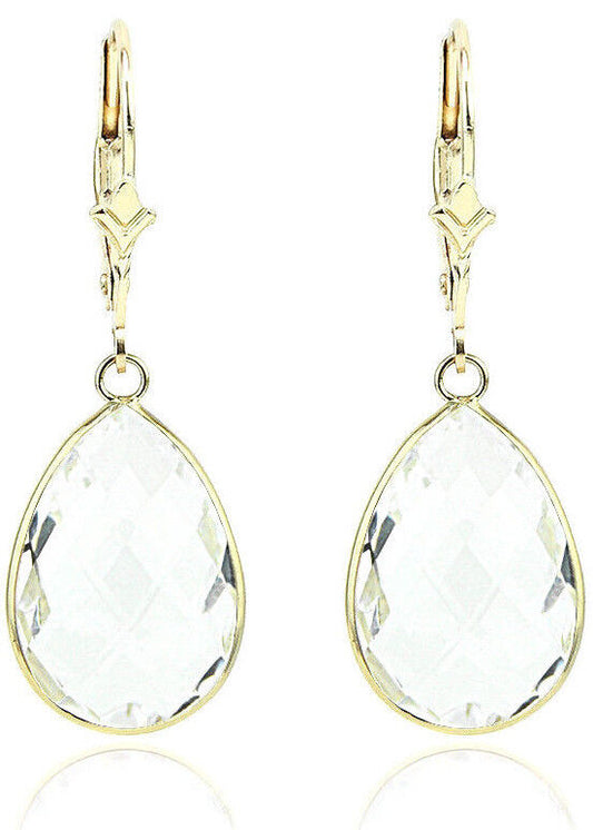 14K Yellow Gold Gemstone Earrings With Clear Quartz