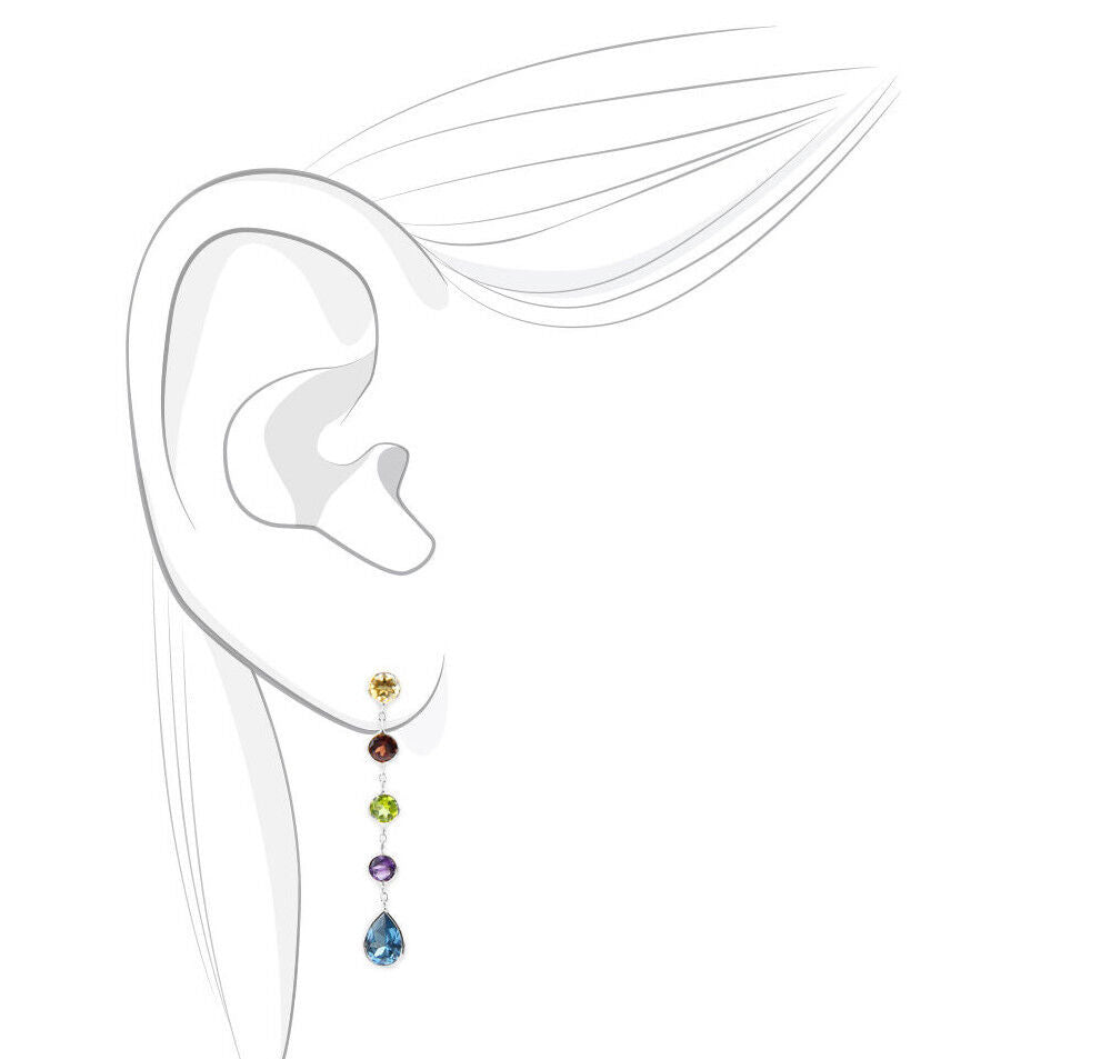 14K White Gold Earrings With Multi-Colored Gemstones