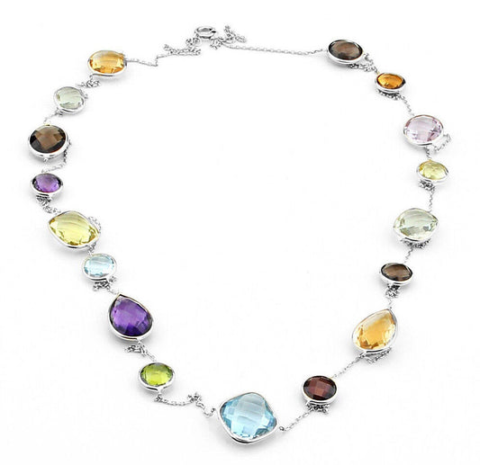14K White Gold Necklace With Multi Shape Gemstones By The Yard 36 Inches