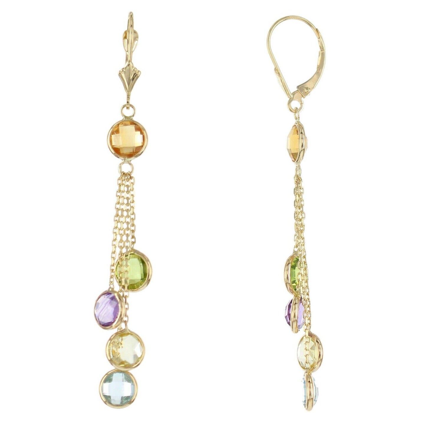 14k Yellow Gold Chandelier Earrings with Round Gemstones By The Yard