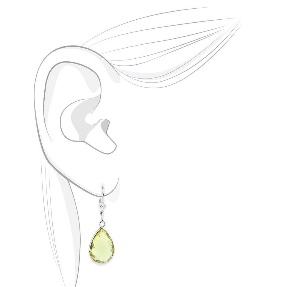 14K White Gold Pear Shaped Earrings With Dangling Lemon Topaz
