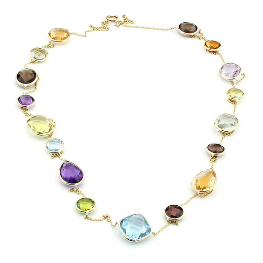 14K Yellow Gold Station Necklace with Multi Gemstones By The Yard 36 Inches