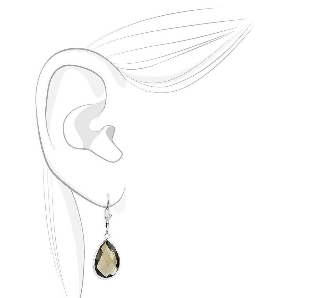 14K White Gold Fancy Cut Pear Shaped Smoky Topaz Dangling Earrings