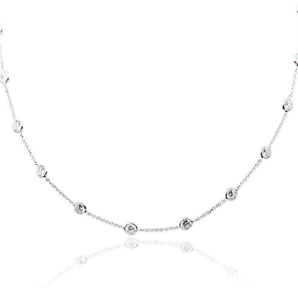 14K White Gold Faceted Cubic Zirconia By The Yard Necklace 36 Inches