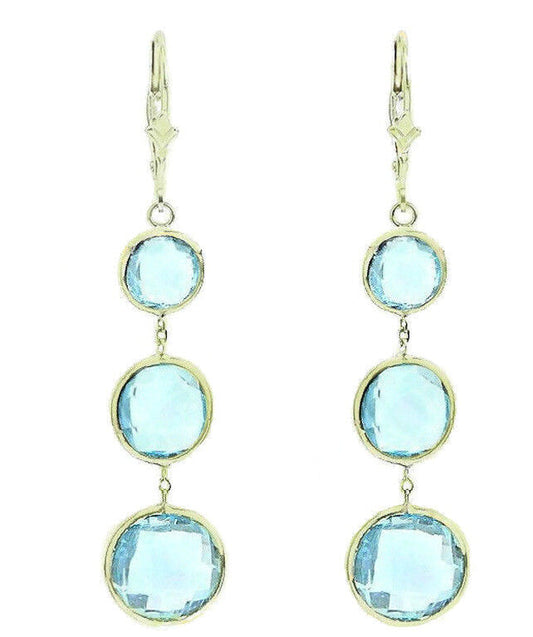 14K Yellow Gold Earrings With Round Blue Topaz Gemstones