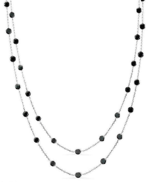 14K White Gold Necklace By The Yard With Round Black Cubic Zirconia 36 Inches