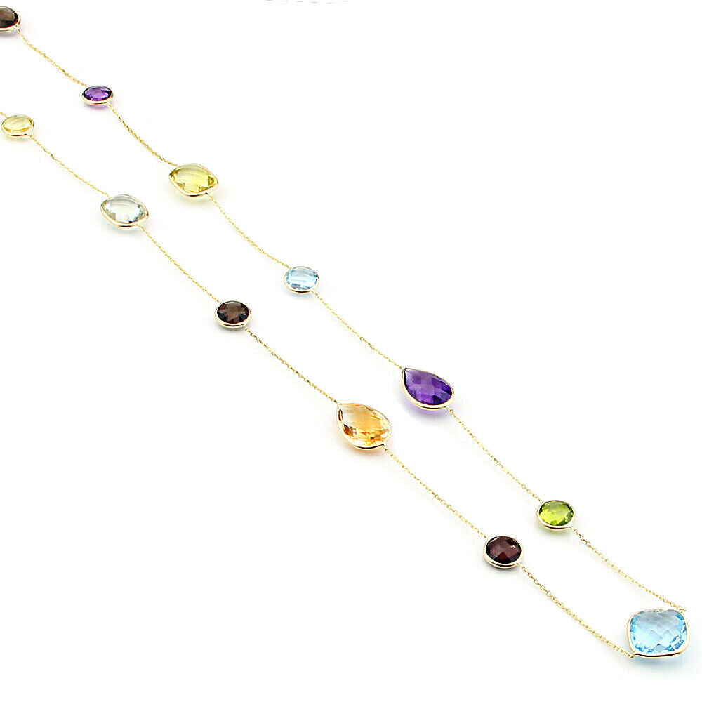 14K Yellow Gold Station Necklace with Multi Gemstones By The Yard 36 Inches