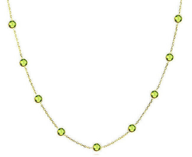 14K Yellow Gold Necklace With Round Shaped Peridot Gemstones 36 Inches