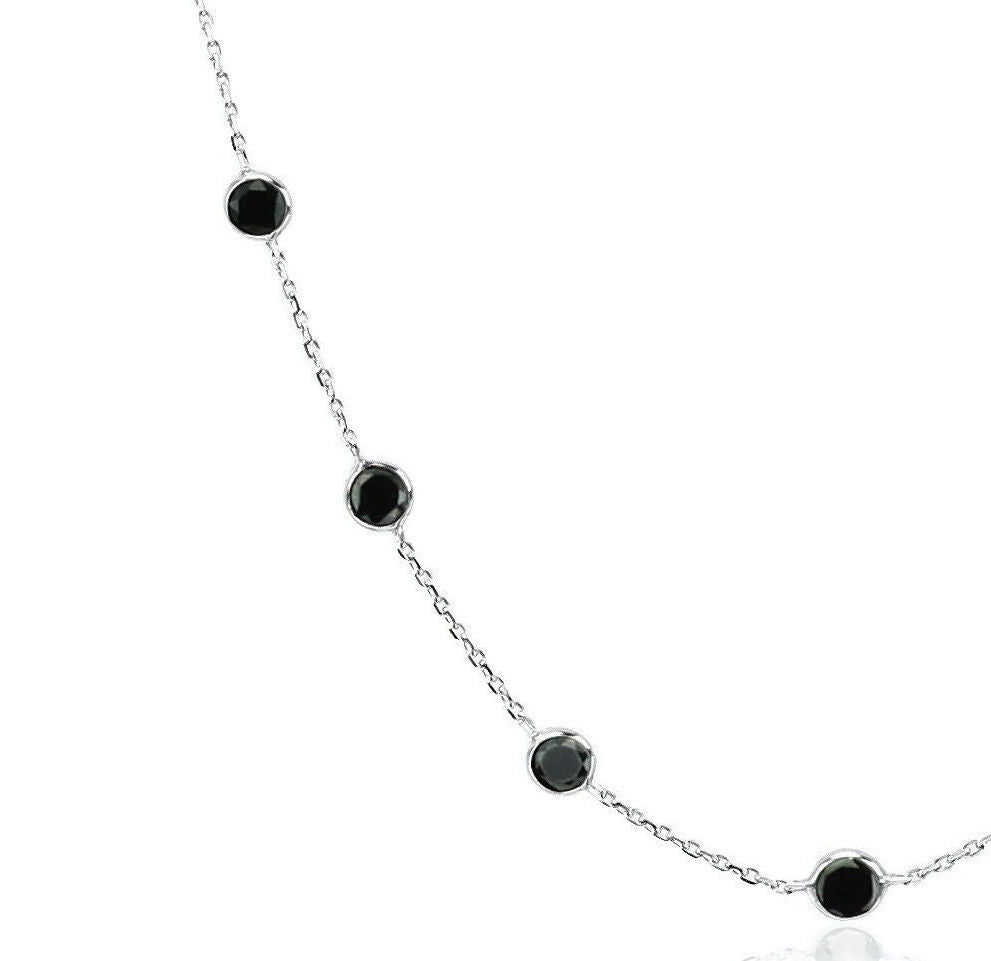 14K White Gold Necklace By The Yard With Round Black Cubic Zirconia 36 Inches