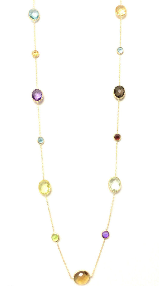 14K Yellow Gold Necklace With Oval and Round Gemstones By The Yard 36 Inches