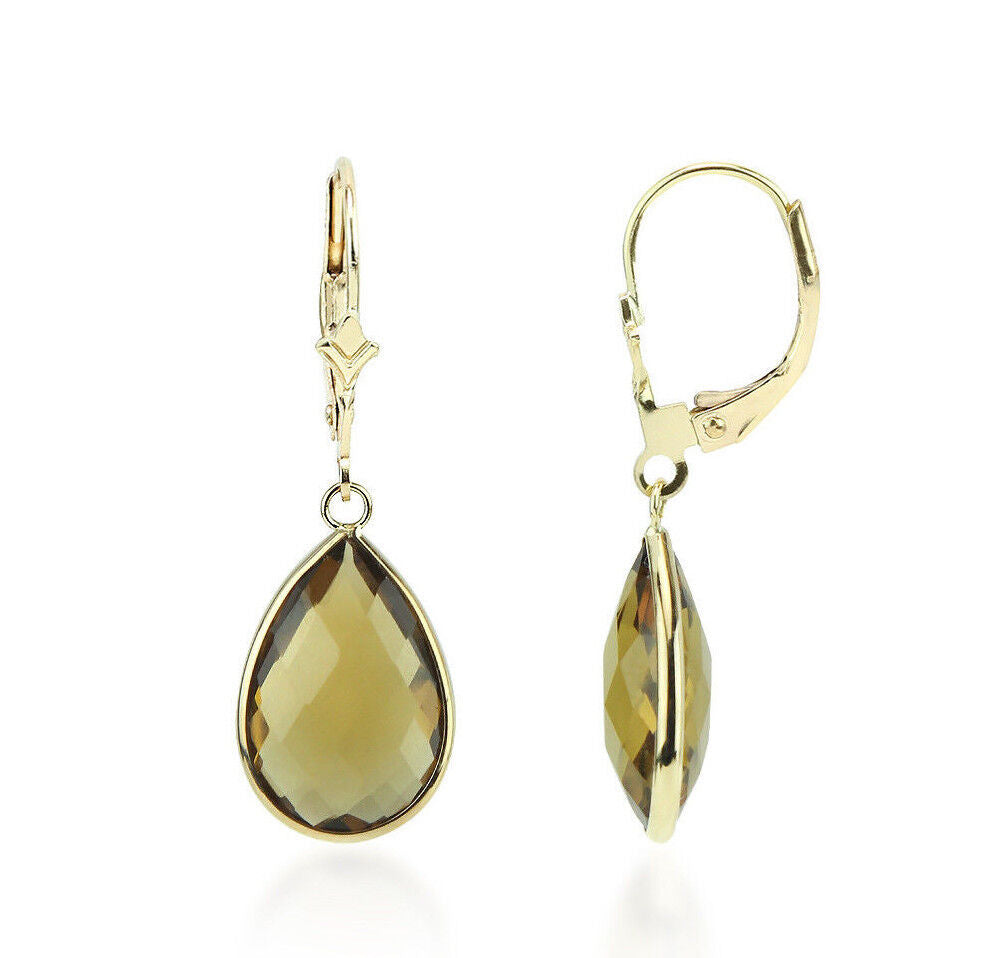 14K Yellow Gold Pear Shaped Earrings With Cognac Topaz Gemstones