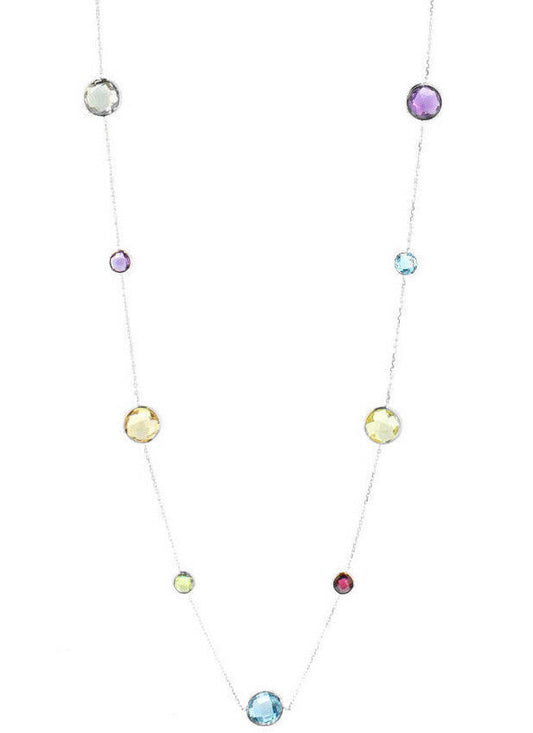 14K White Gold Necklace With Round Shaped Gemstones 36 Inches