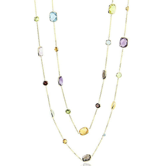 14K Yellow Gold Fancy Cut Multi-Colored Gemstone Necklace 36 Inches