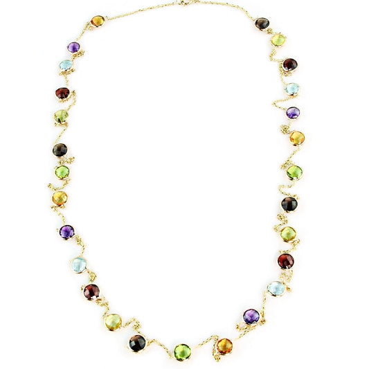 14K Yellow Gold Station Necklace With 6 MM Round Gemstones By The Yard 36 Inches