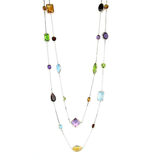 14K White Gold Necklace With Multi-Shaped Gemstones By The Yard 36 Inches